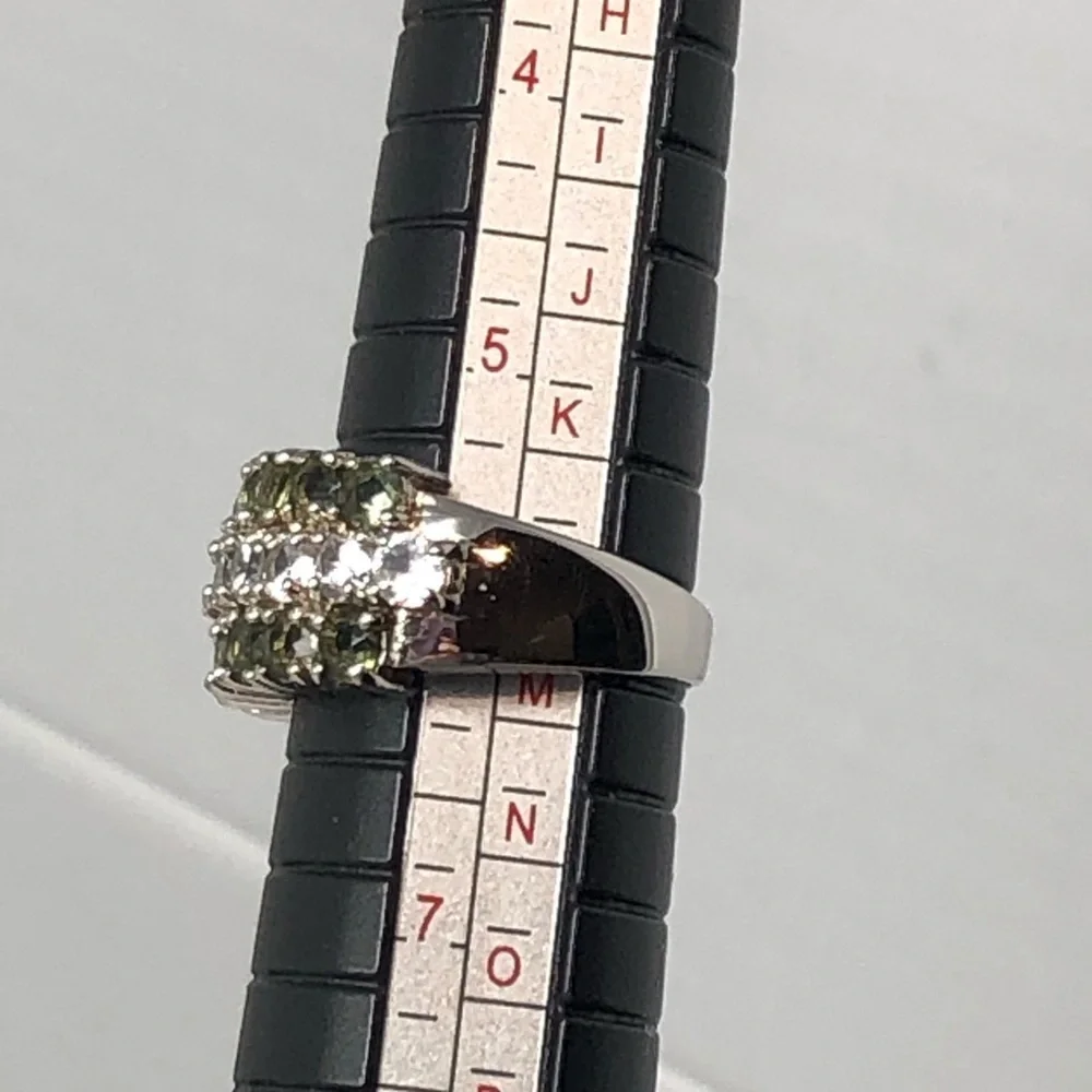 White Topaz And Green CZ Ring Size 6